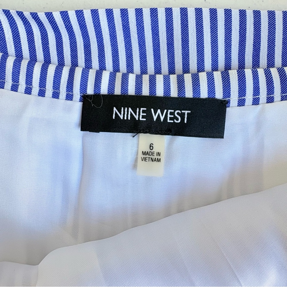 Nine West Blue White Striped & Floral Embroidered Skirt Size 6 Tie Waist A-Line - Picture 4 of 13